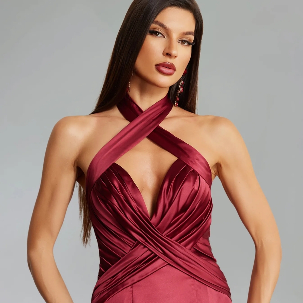 Red Sleeveless Halter Gown - Picture 6 of 8